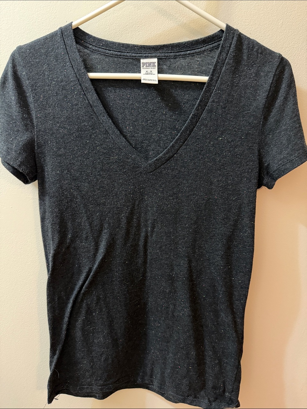 PINK Victoria's Secret Charcoal Black V-Neck Short Sleeve Tee